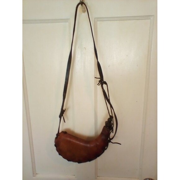 Handmade Bull Horn Drinking/Flask Leather Vintage - 11-1/2" - Picture 6 of 16